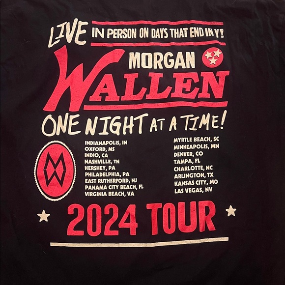 Morgan Wallen “One Night At A Time” 2024 Black T Shirt Men’s Size 2XL - Picture 5 of 5
